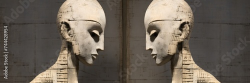 Marble relief from ancient Greece depicting both male and female faces.