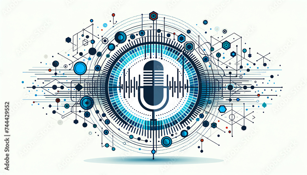 Obraz premium Geo Minimalist Voice: Harmonious Soundwaves and Geometric Shapes