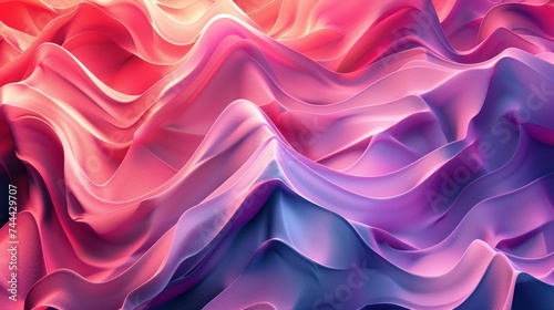 Abstract smooth satin texture with flowing pink and purple waves. Elegant fabric background for design and wallpaper