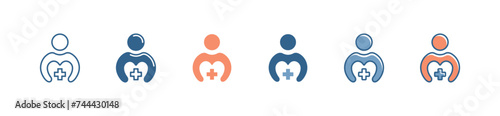 people holding medical cross icon set with love heart symbol customer support health care vector illustration for web and app