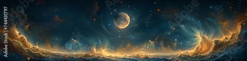 Background with star particles and moon