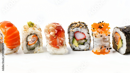 Set of seafood rolls. Japanese food delivery.