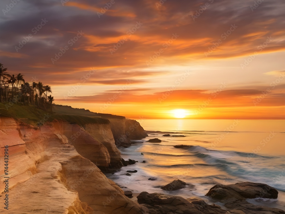 The sun sets over the ocean with the ocean in the foreground