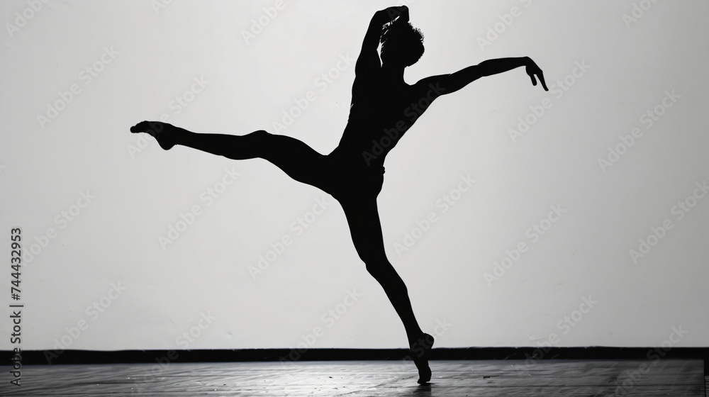 Silhouette of a slim male in dance pose.