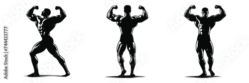 Muscular bodybuilder vector silhouette illustration isolated on white background.