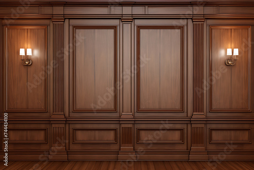 3d rendering of a dark room with wooden walls and a wooden floor