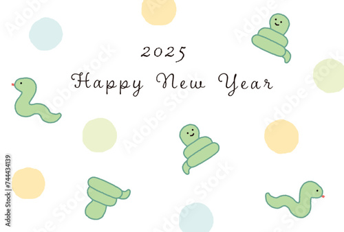 2025年　年賀状　かわいいキャラクターの蛇のイラストレーション