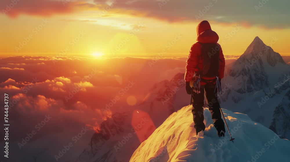 hiker in the mountains with sunrise 1