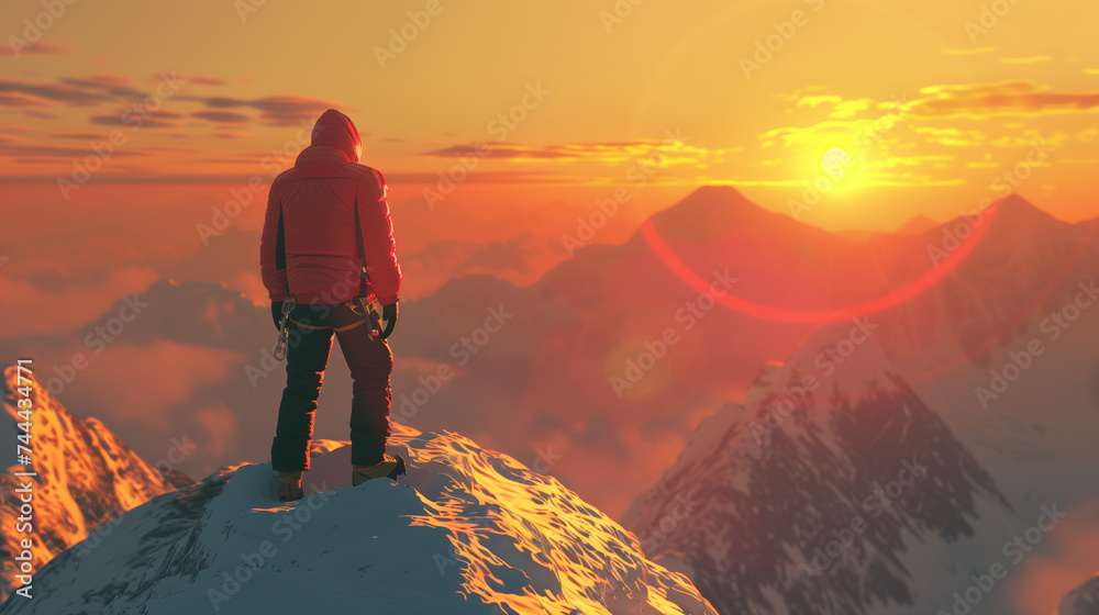 hiker in the mountains with sunrise 3 - obrazy, fototapety, plakaty 