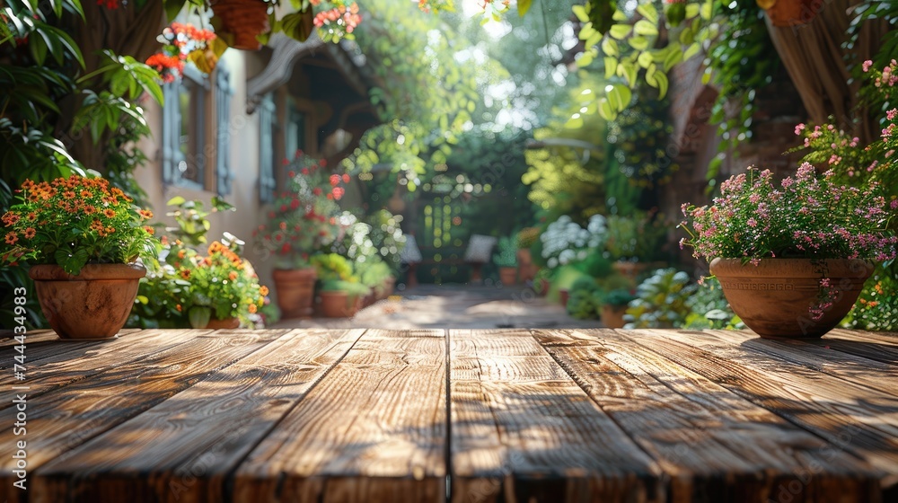 Spring Garden Aesthetic, Wooden Table Banner for Design
