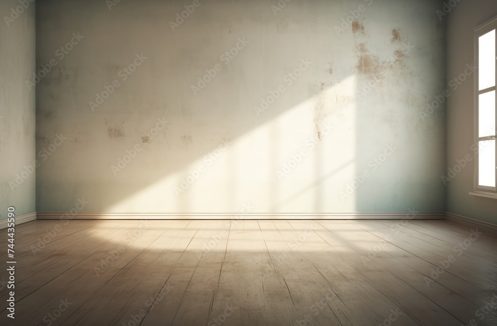 empty room with sunlight from window soft withe brown dirty cream wall wood floor empty room with sunlight from window soft withe brown dirty cream wall wood floor