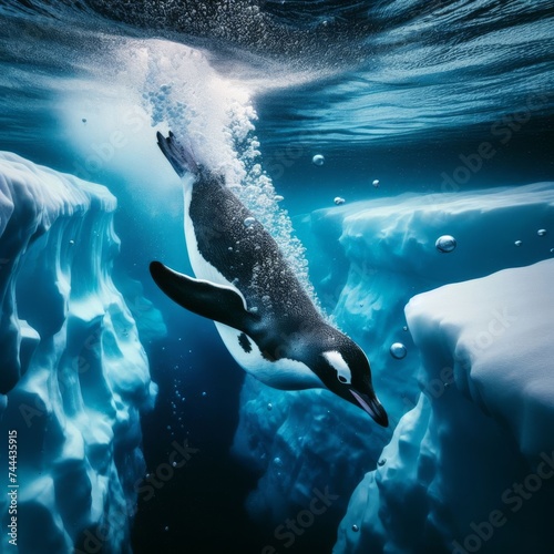Antarctic penguin dives into cold blue ocean in search for food 