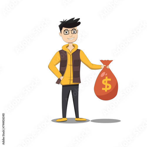 vector of young people who are financially successful, illustration of young people who have money, flat design vector illustration on a white background