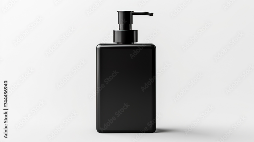 A black liquid soap container set apart against a stark white background A black liquid soap container set apart against a stark white background