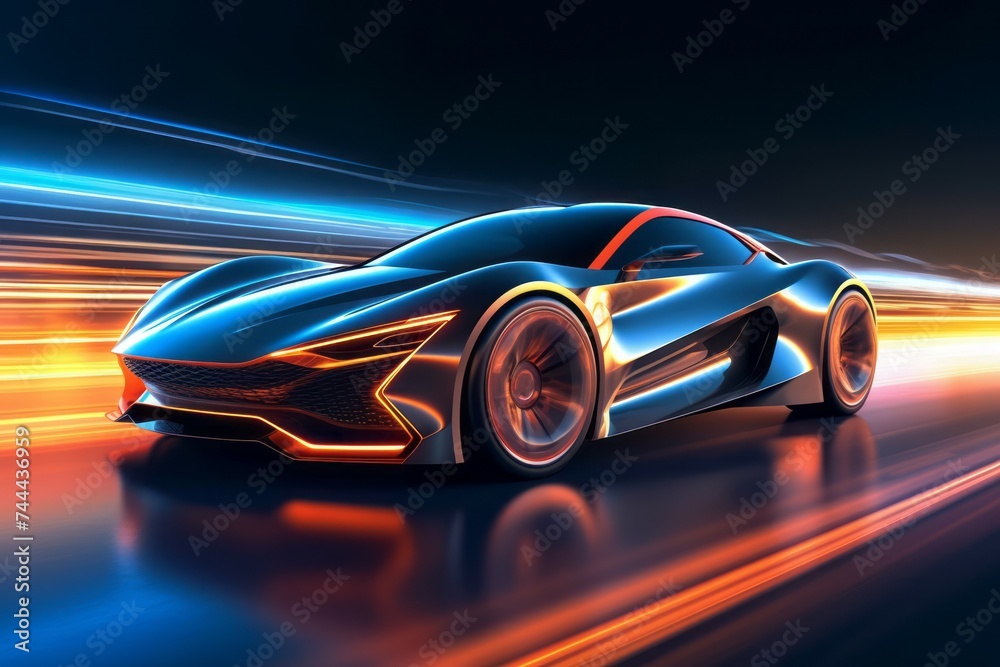 Electric sport car design concept for clean energy vehicle Created with Generative AI technology.