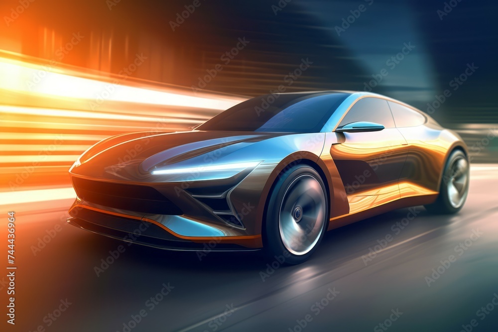 Electric sport car design concept for clean energy vehicle Created with Generative AI technology.