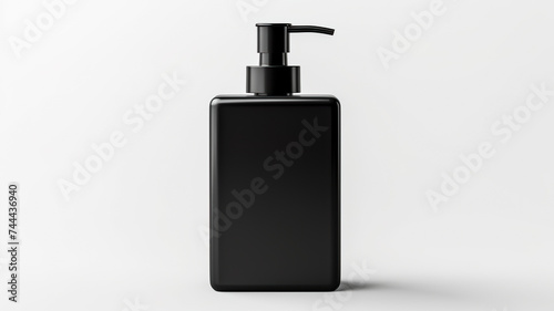 A black liquid soap container set apart against a stark white background