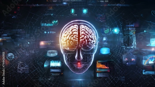 Human brain and artificial intelligence concept as medical background. 3D rendering
