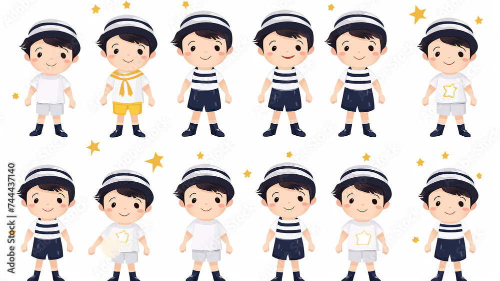 Isolated on a stark white background, a boy dressed as a sailor Isolated on a stark white background, a boy dressed as a sailor