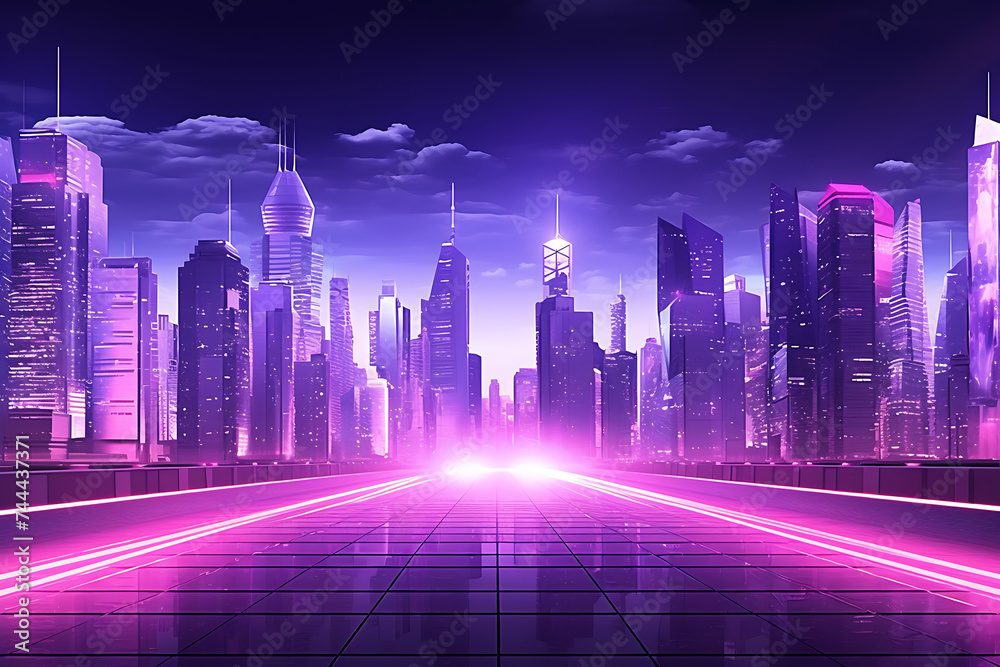 Cityscape with skyscrapers at sunset. 3D rendering.