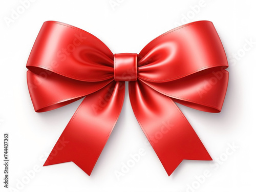 Red satin bow isolated on white background. 3D illustration.