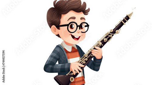 a young clarinetist alone against a stark white background