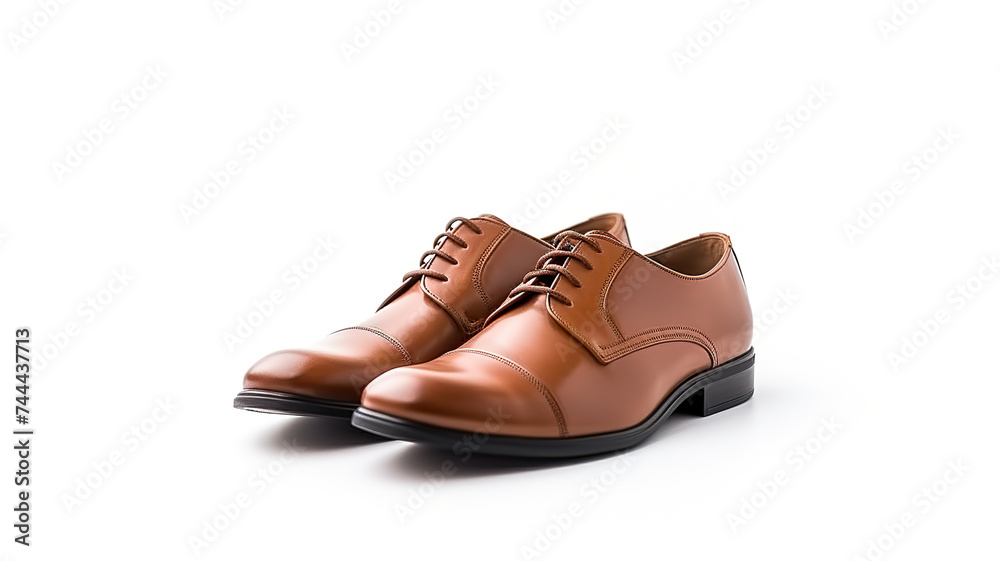 Isolated brown leather shoes against a stark white background Isolated brown leather shoes against a stark white background