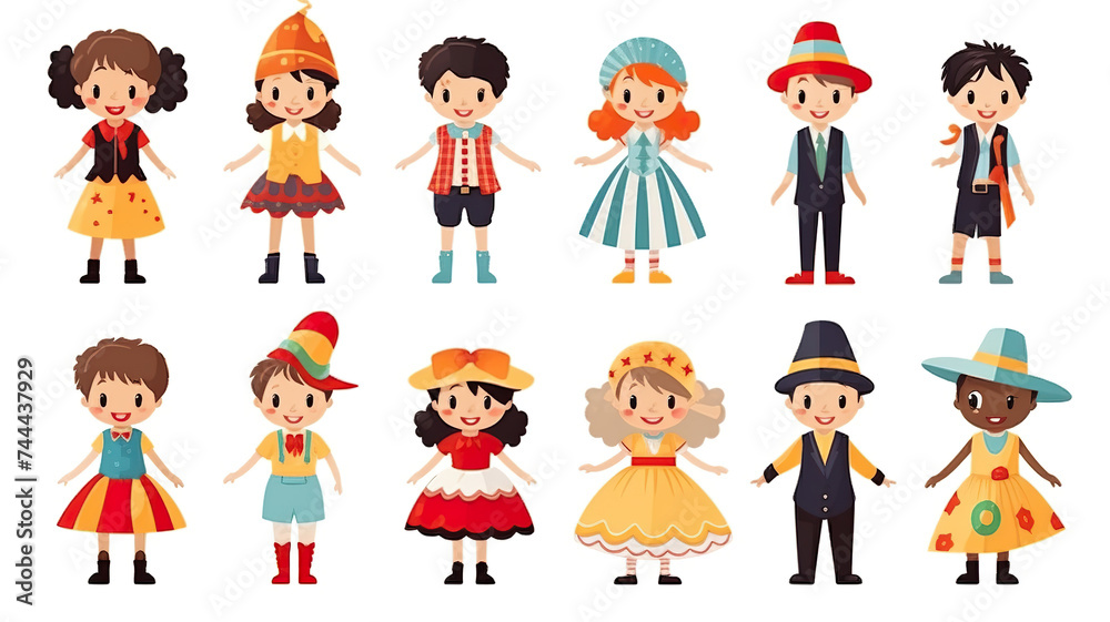 Vector illustration of children's carnival attire, isolated on a white background