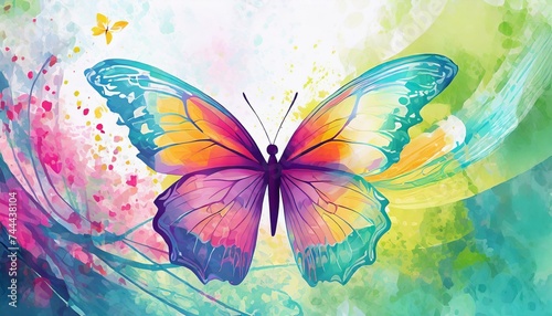 Wallpaper texter butterfly on a pink background, Watercolor Colorful Butterfly