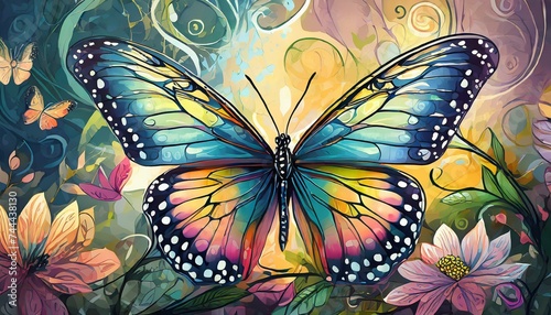 butterfly on black, Wallpaper texter butterfly on a pink background, Watercolor Colorful Butterfly © Bilal