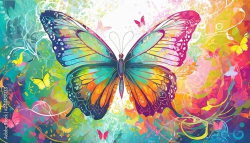 butterfly on a flower background, Wallpaper texter butterfly on a pink background, Watercolor Colorful Butterfly