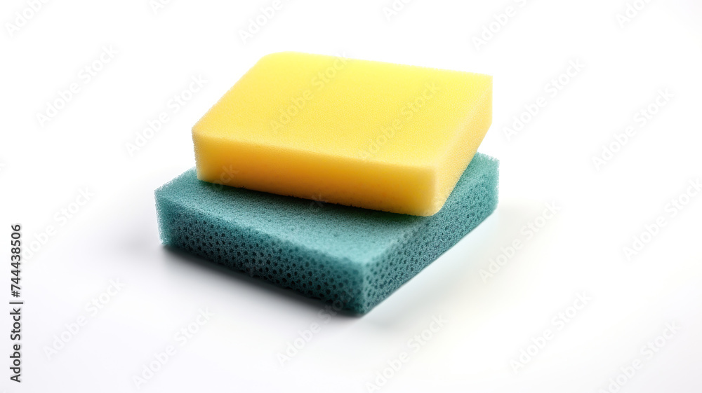 Two scouring pads up close against a blank white background. Two scouring pads up close against a blank white background.