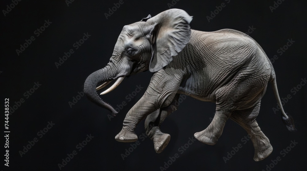 Elephant jump on a black background. Flying animal. Elephant jump on a black background. Flying animal.