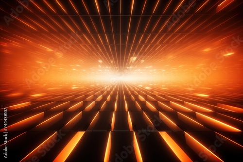 Abstract Orange Glowing Lines Perspective Background. 