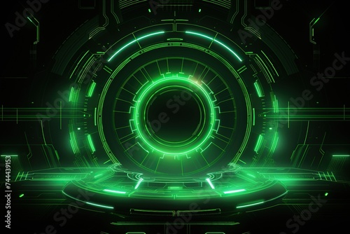 Futuristic Green Glowing Portal Interface Concept. 