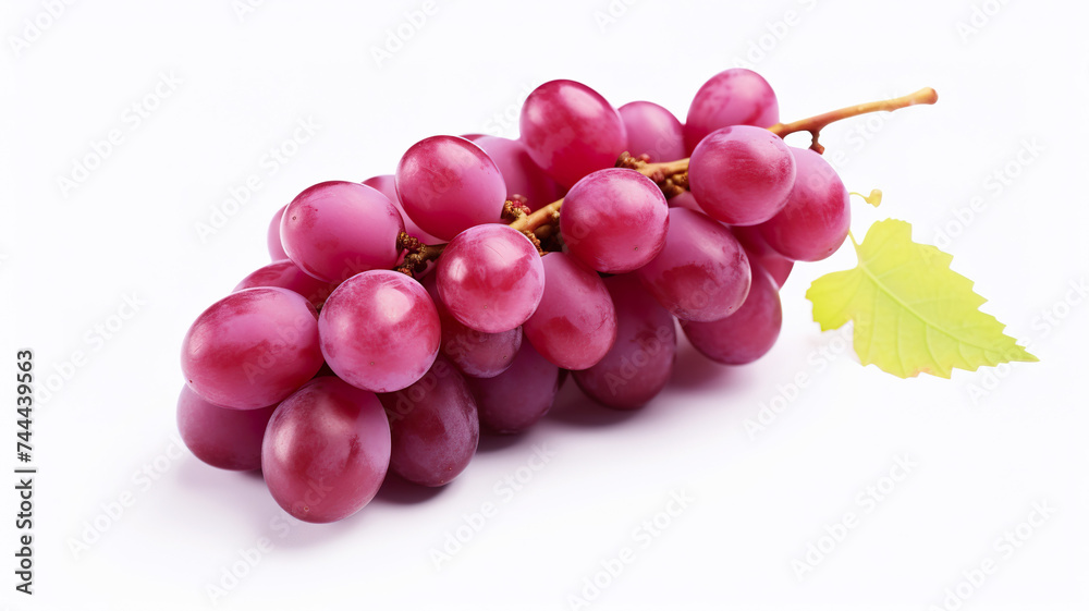 Delectable cluster of grapes isolated against a stark white background