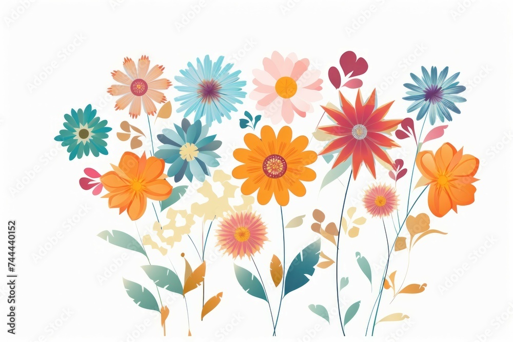Flower floral and leaves in vector style on white background Created with Generative AI technology.