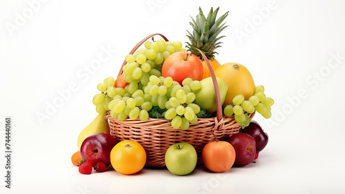 Healthy fruits basket isolated on pure white background