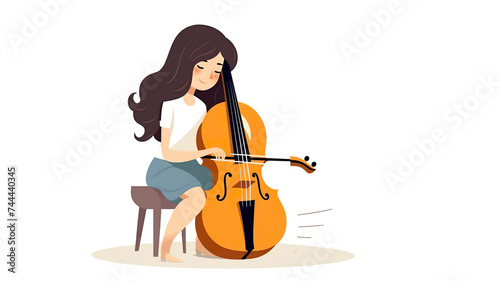 Girl playing the cello isolated on pure white background