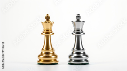 Gold chess and silver chess isolated on pure white background
