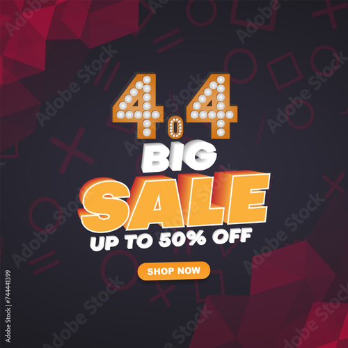 4.4 big sale discount template banner with blank space for product sale with abstract gradient red and black background design