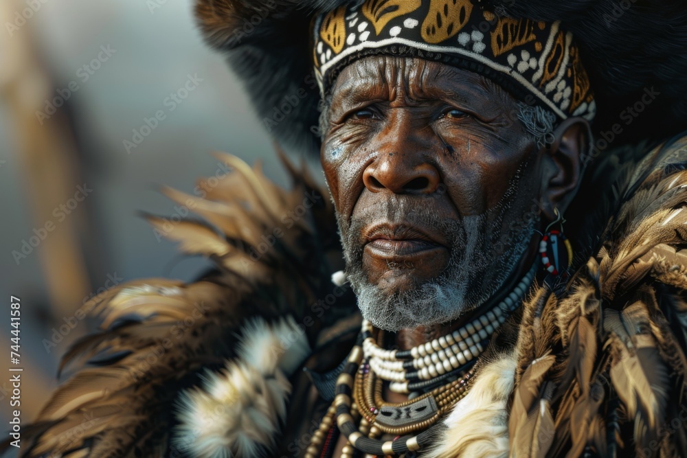 Zulu King Shaka depicted in a realistic historical African warrior portrait