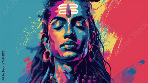 Colorful pop art style illustration of Hindu deity Shiva in vibrant abstract modern design