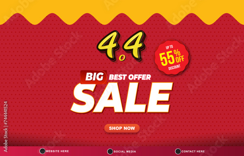 4.4 big sale discount template banner with blank space for product sale with abstract gradient red and yellow background design