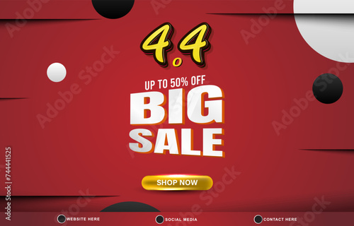 4.4 big sale discount template banner with blank space for product sale with abstract gradient red background design