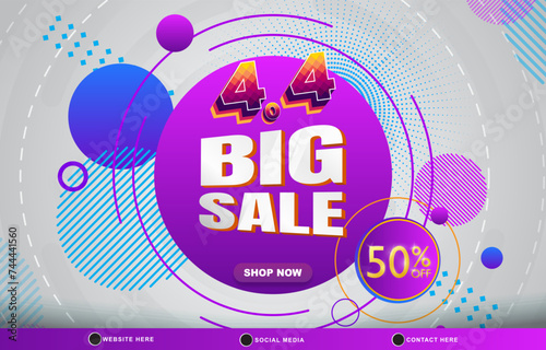 4.4 big sale discount template banner with blank space for product sale with abstract gradient white and purple background design