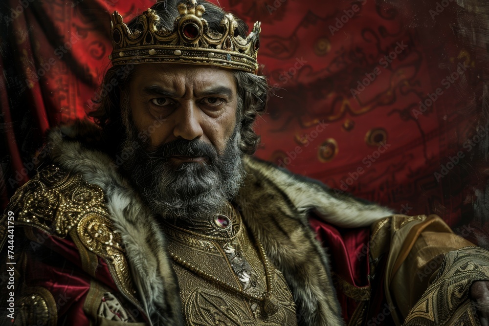 Sultan portrait in Kurdish epic style, regal historical king with medieval costume