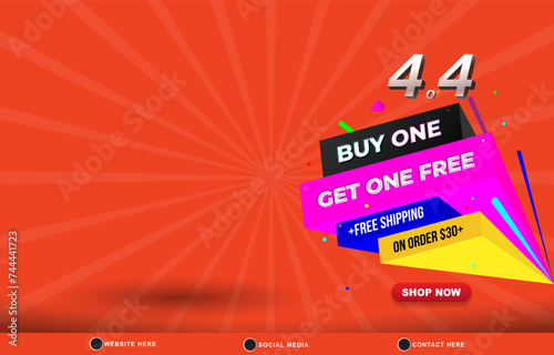 4.4 discount sale template banner with blank space for product sale with abstract gradient orange background design