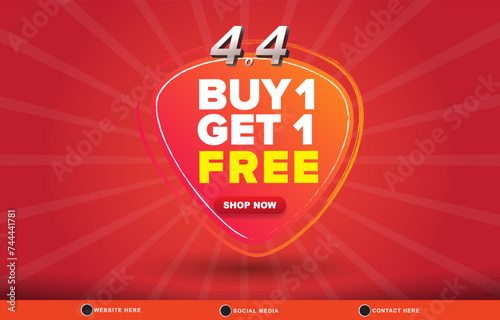 4.4 discount sale template banner with blank space for product sale with abstract gradient red and orange background design
