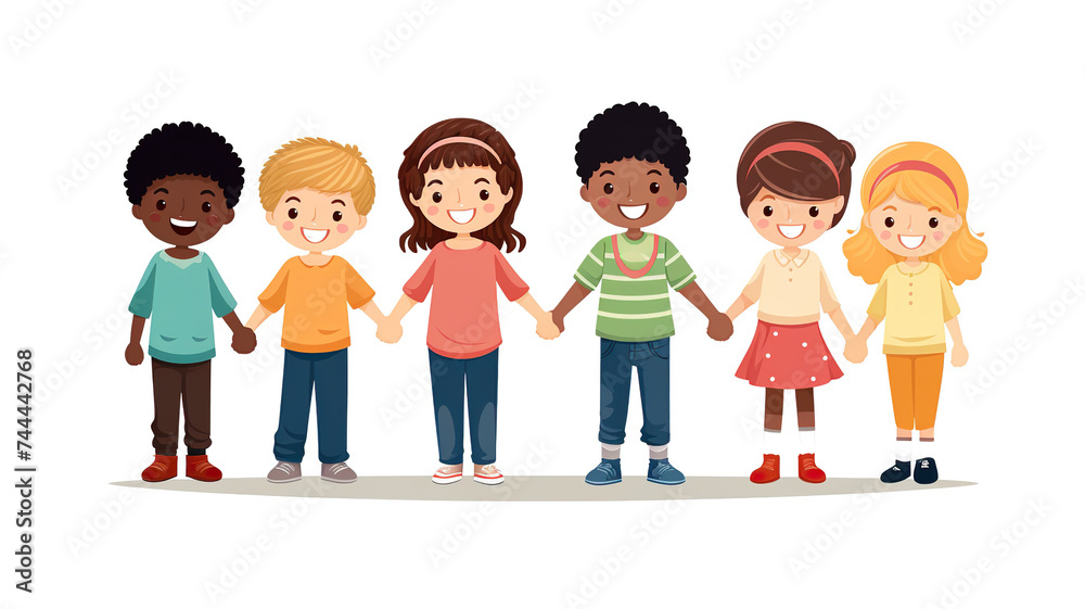 Children holding hands in a circle isolated on a pure white background